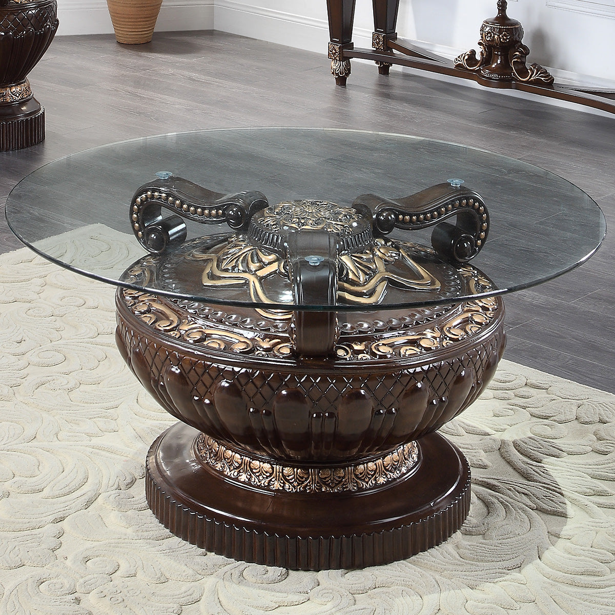 Cherry Glass-Top Coffee Table