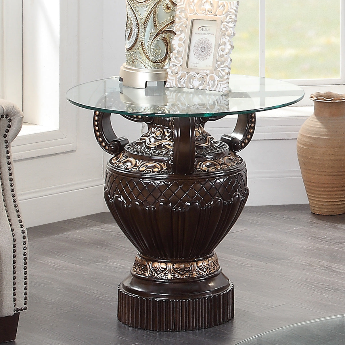 Cherry Glass-Top End Table