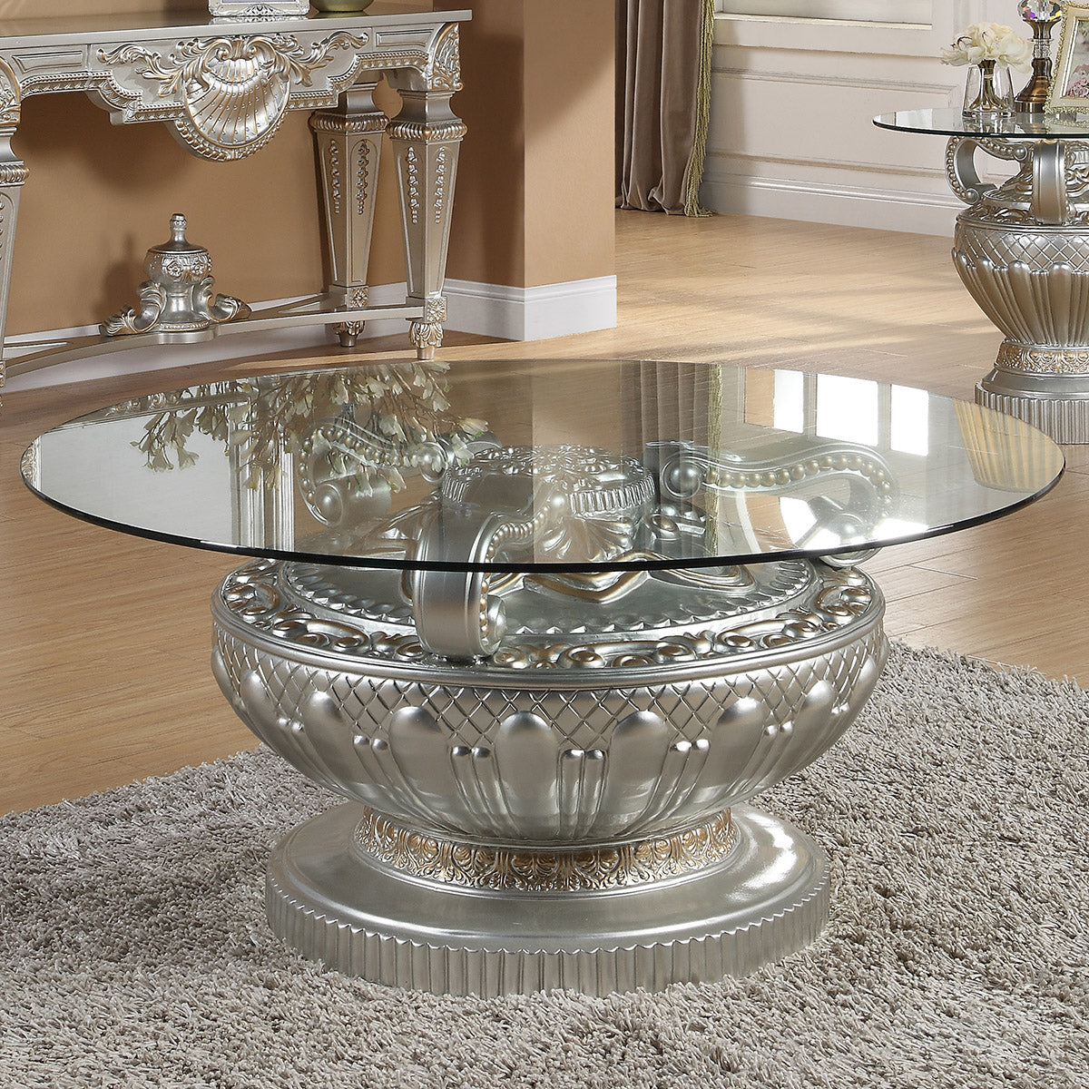 Silver Glass-Top Coffee Table