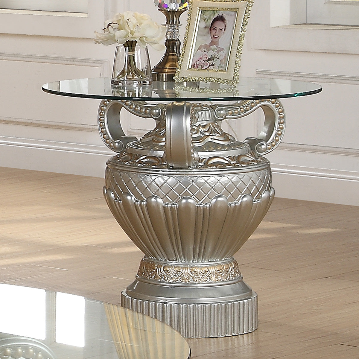 Silver Glass-Top End Table