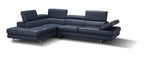 Blue Italian Leather Sectional with Left-Hand-Facing Chaise