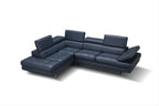 Blue Italian Leather Sectional with Left-Hand-Facing Chaise