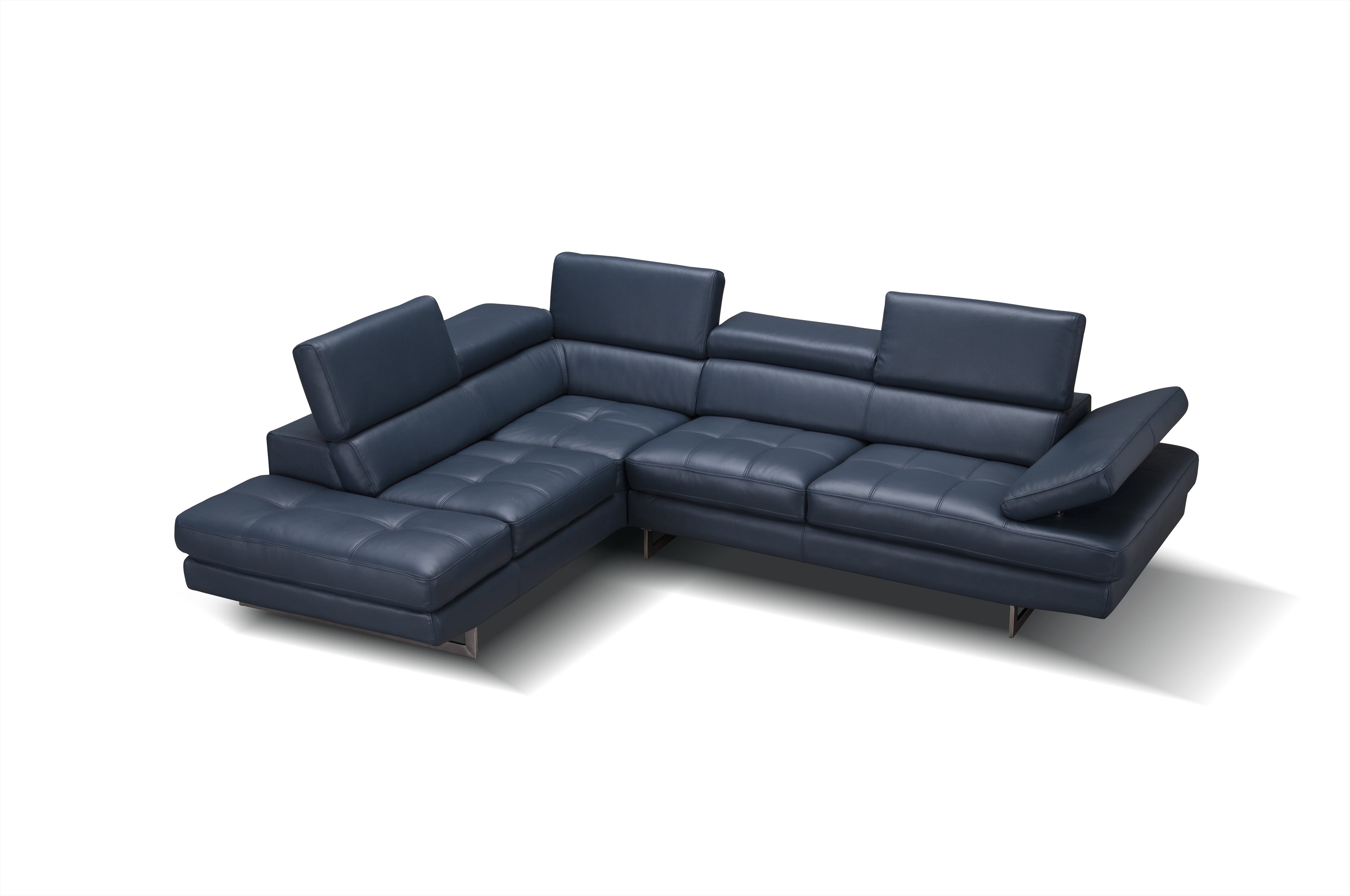 Blue Italian Leather Sectional with Left-Hand-Facing Chaise
