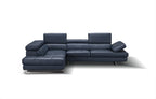 Blue Italian Leather Sectional with Left-Hand-Facing Chaise
