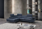 Blue Italian Leather Sectional with Left-Hand-Facing Chaise