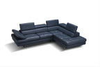 Blue Italian Leather Sectional with Right-Hand-Facing Chaise