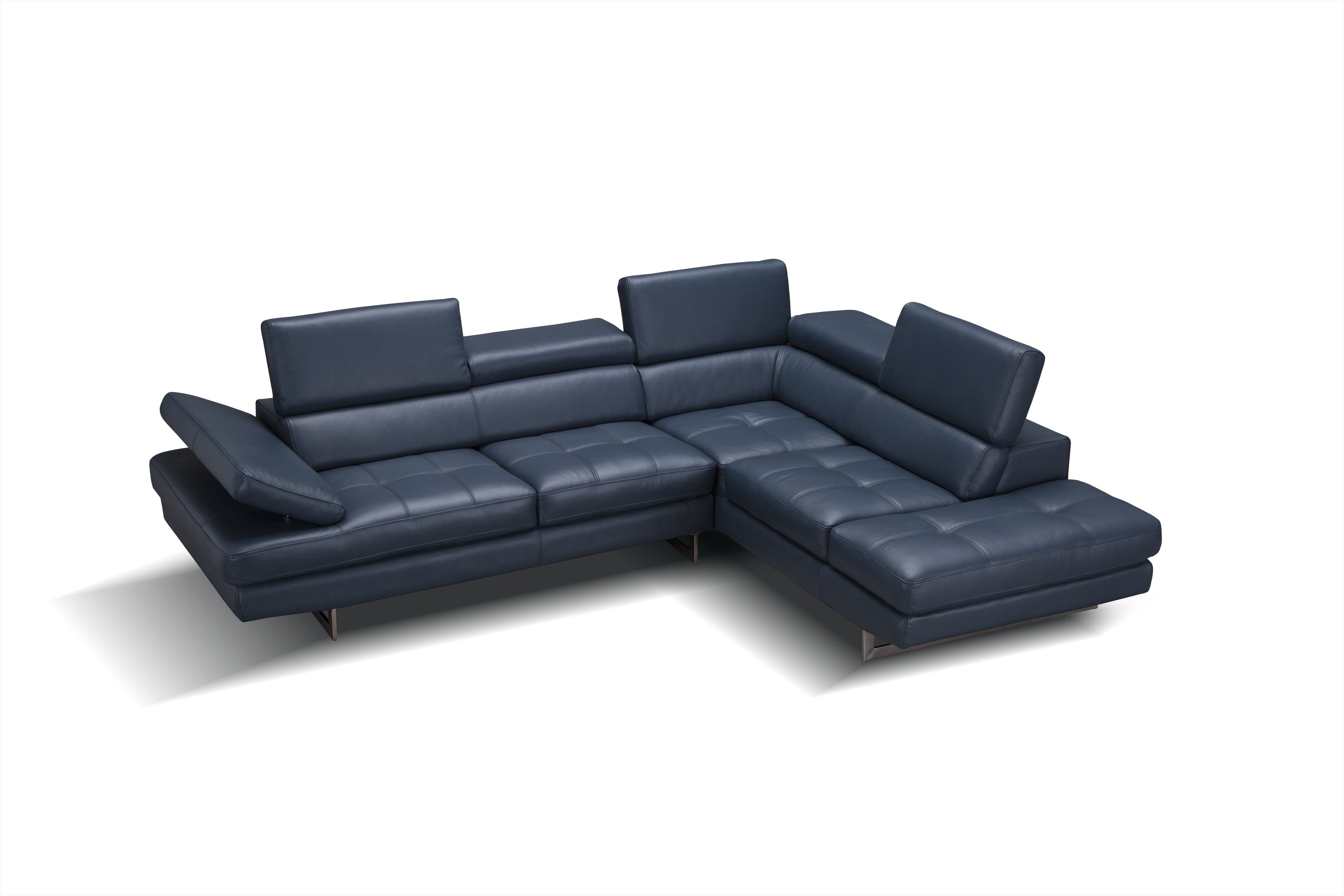 Blue Italian Leather Sectional with Right-Hand-Facing Chaise