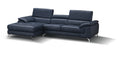 Blue Italian Leather Mini Sectional with Left-Hand-Facing Chaise