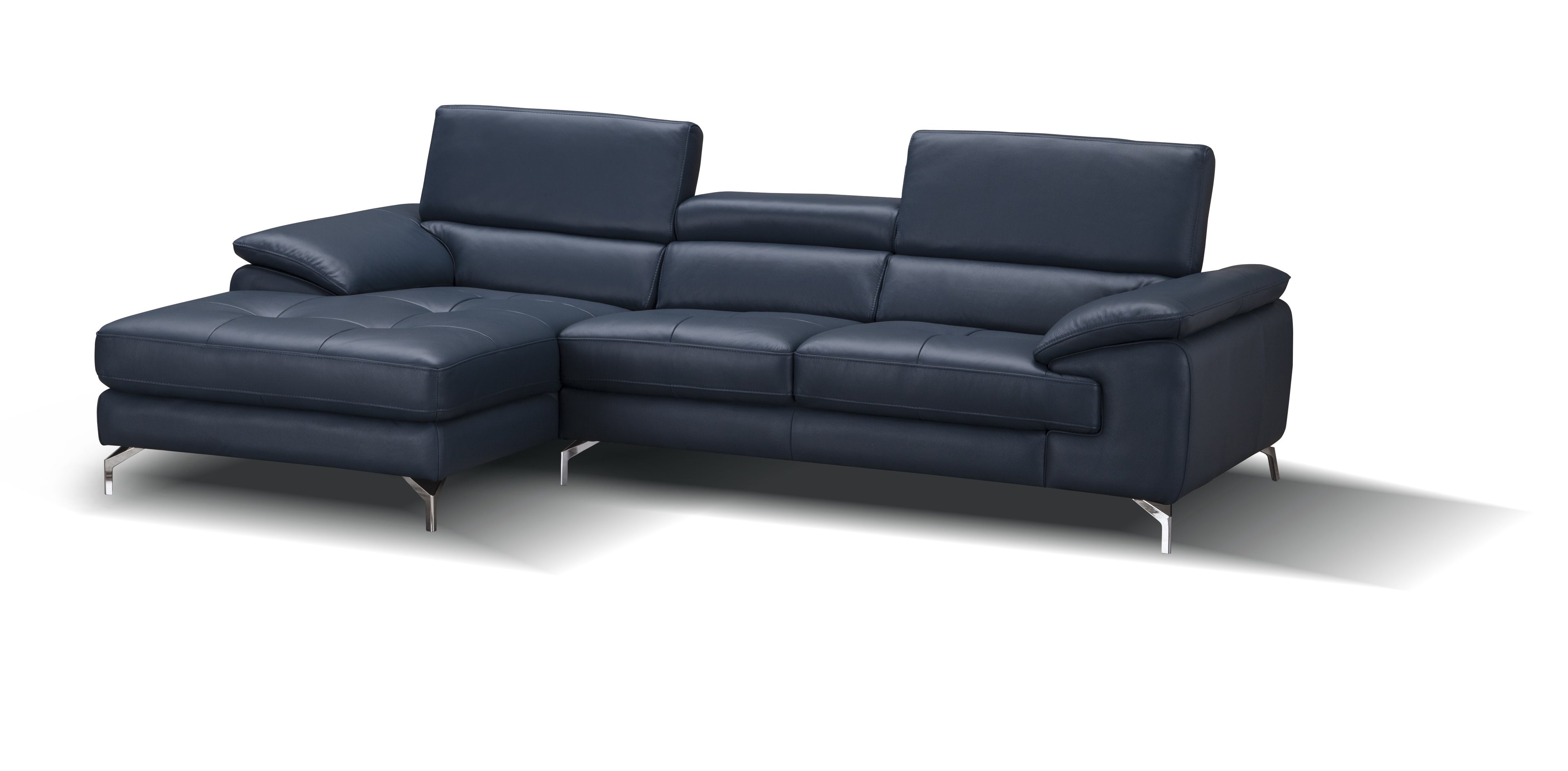 Blue Italian Leather Mini Sectional with Left-Hand-Facing Chaise