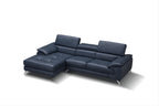 Blue Italian Leather Mini Sectional with Left-Hand-Facing Chaise