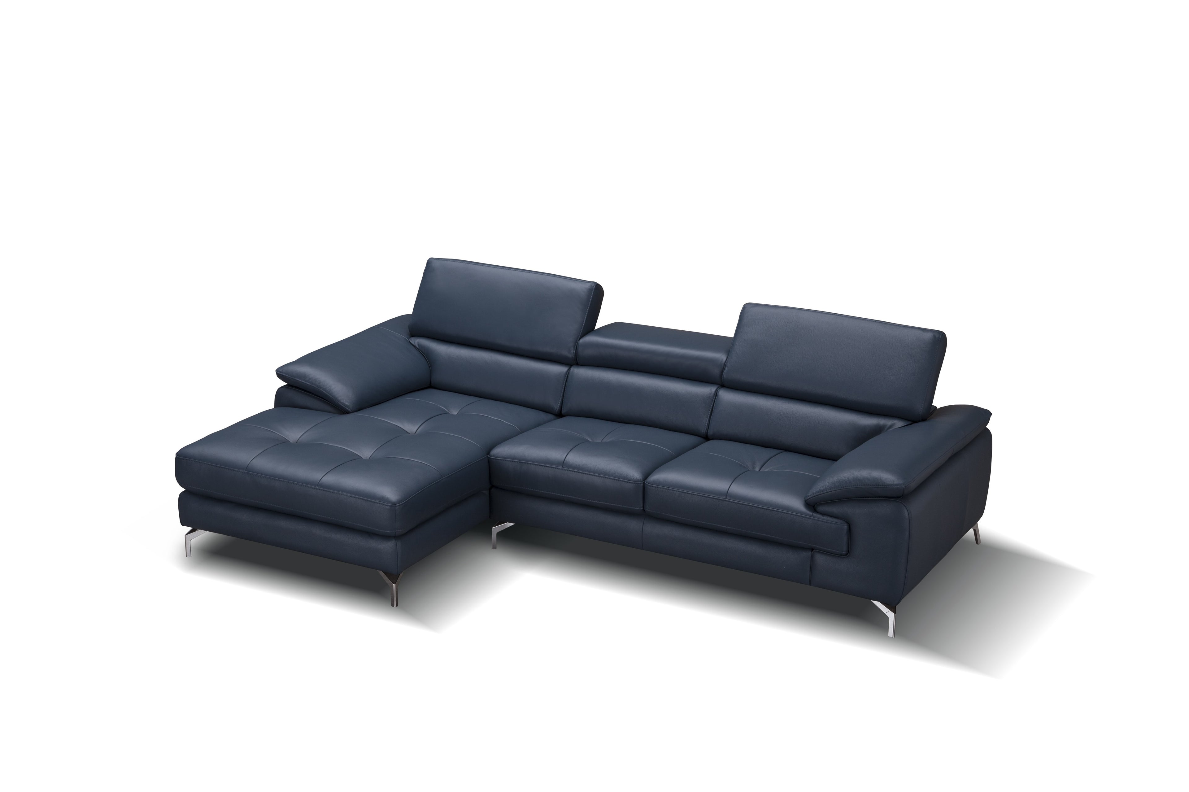 Blue Italian Leather Mini Sectional with Left-Hand-Facing Chaise