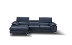 Blue Italian Leather Mini Sectional with Left-Hand-Facing Chaise
