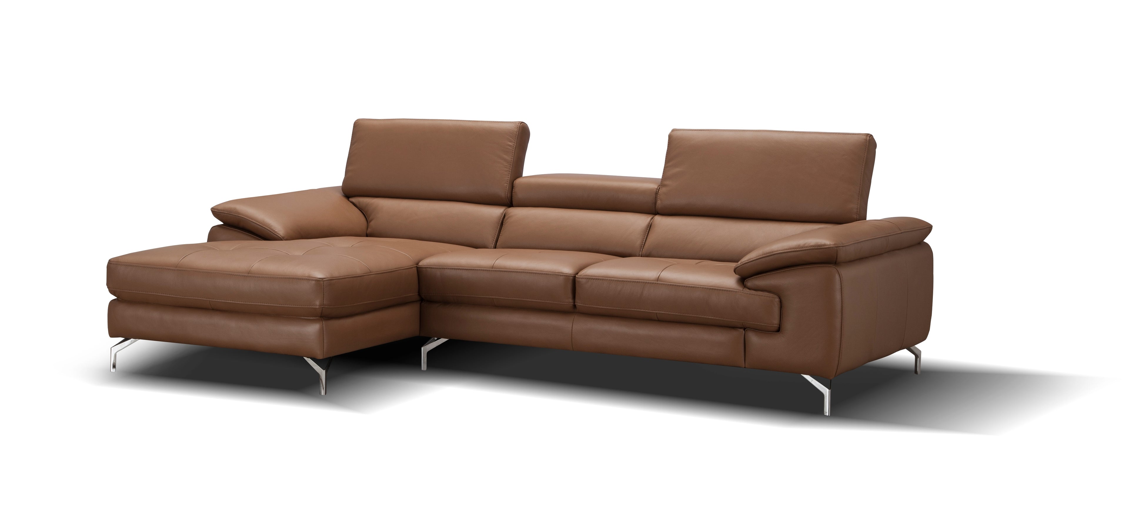 Caramel Italian Leather Mini Sectional with Left-Hand-Facing Chaise