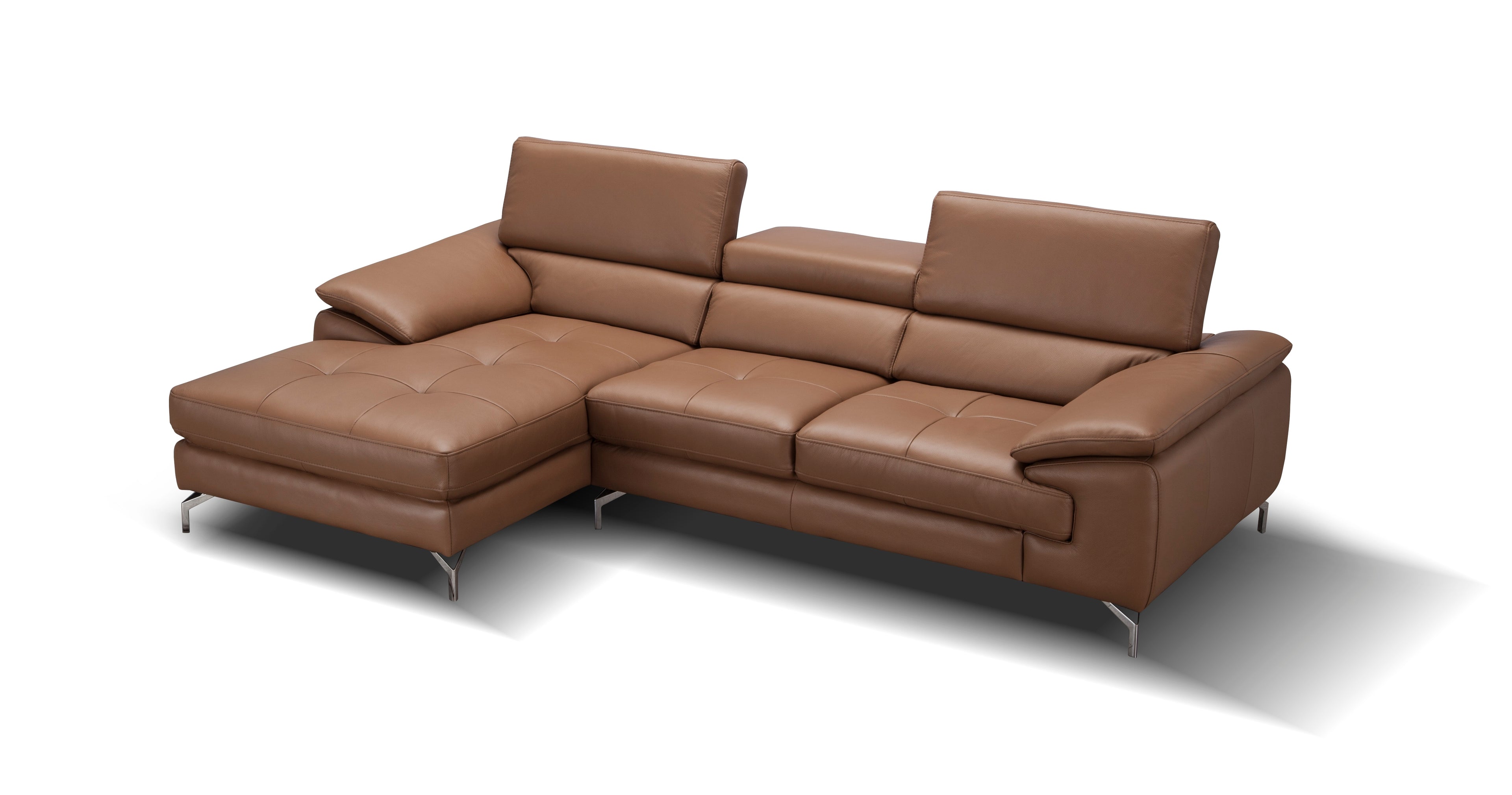 Caramel Italian Leather Mini Sectional with Left-Hand-Facing Chaise