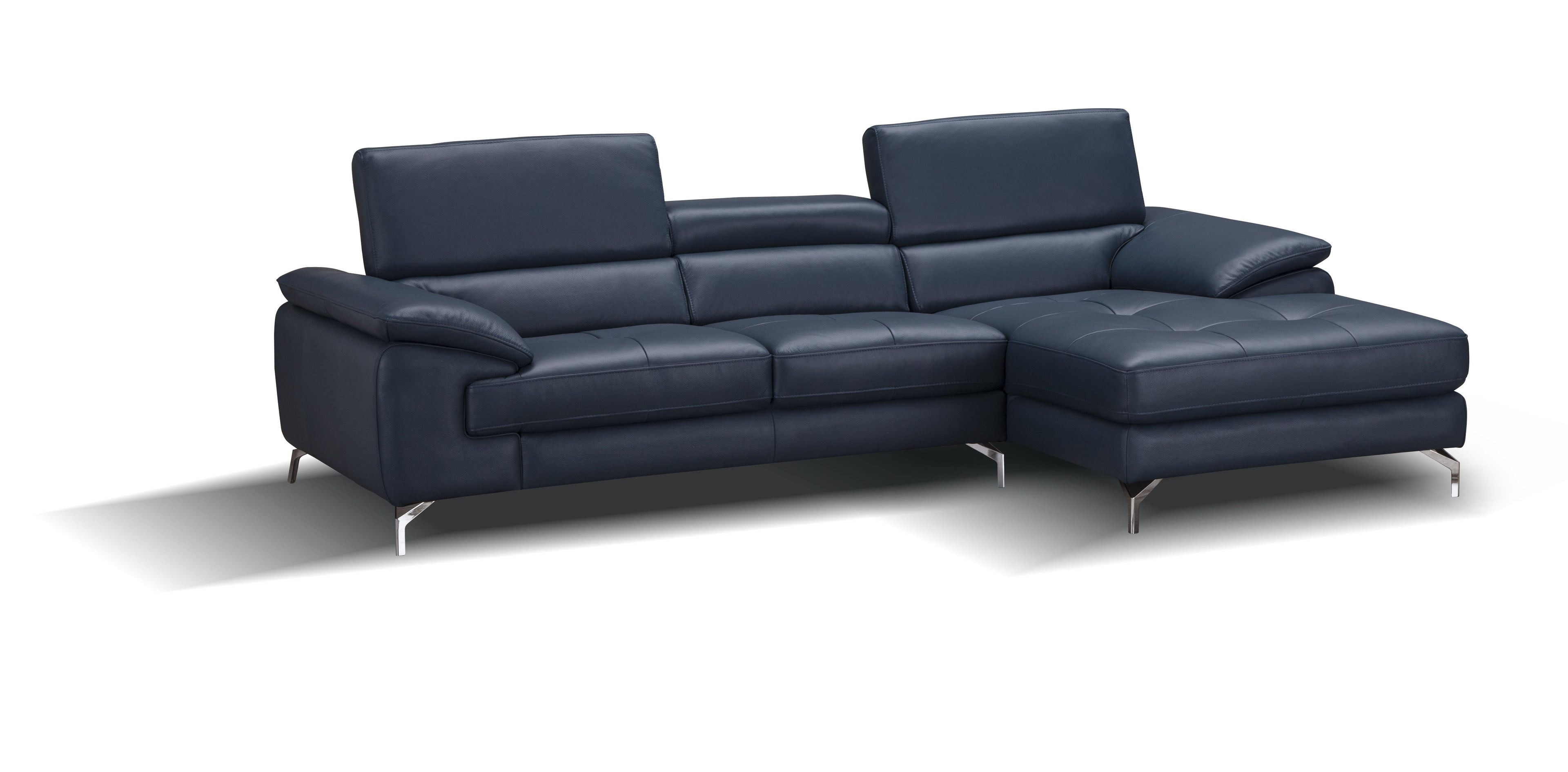 Blue Italian Leather Mini Sectional with Right-Hand-Facing Chaise