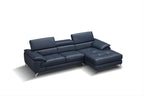 Blue Italian Leather Mini Sectional with Right-Hand-Facing Chaise