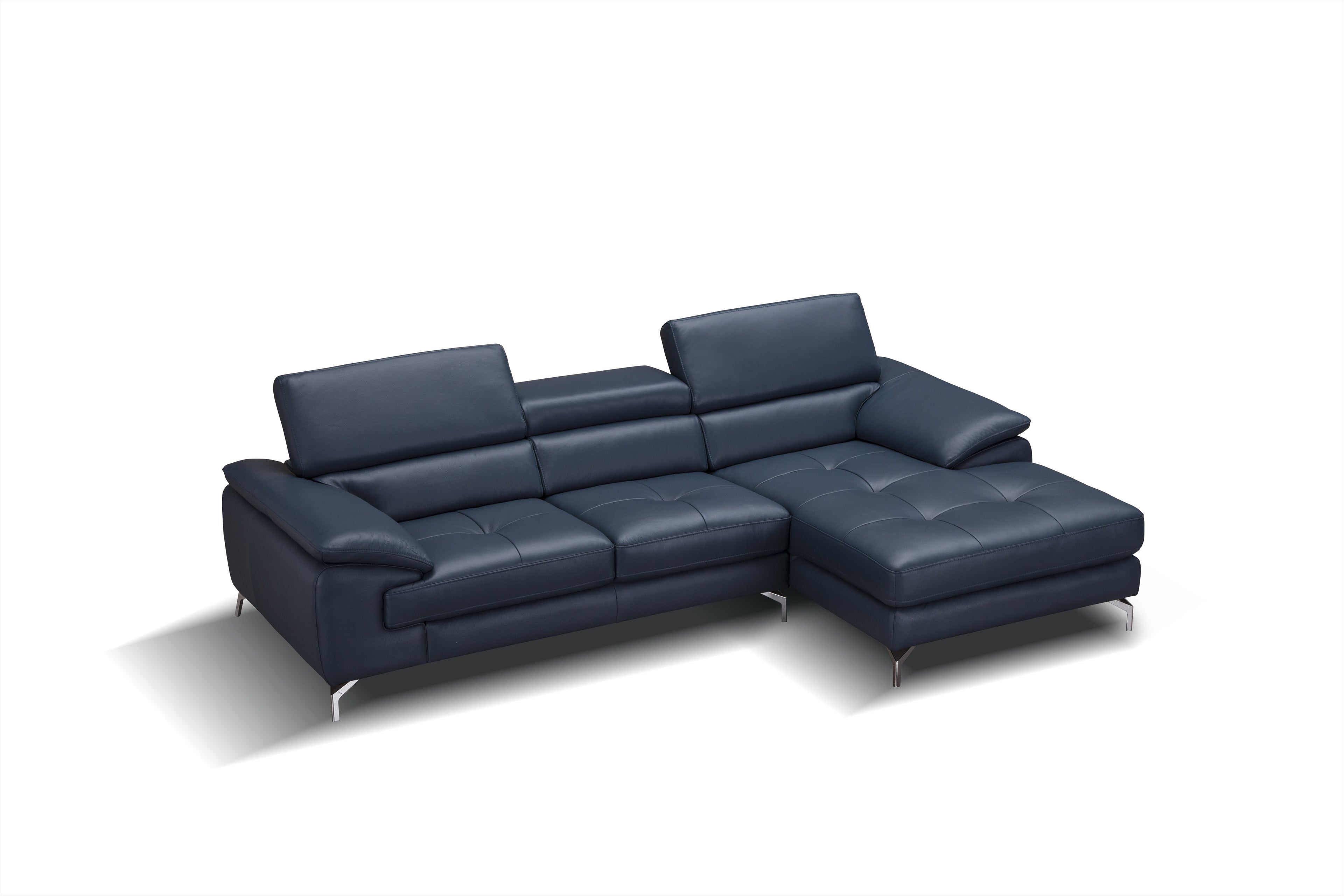 Blue Italian Leather Mini Sectional with Right-Hand-Facing Chaise