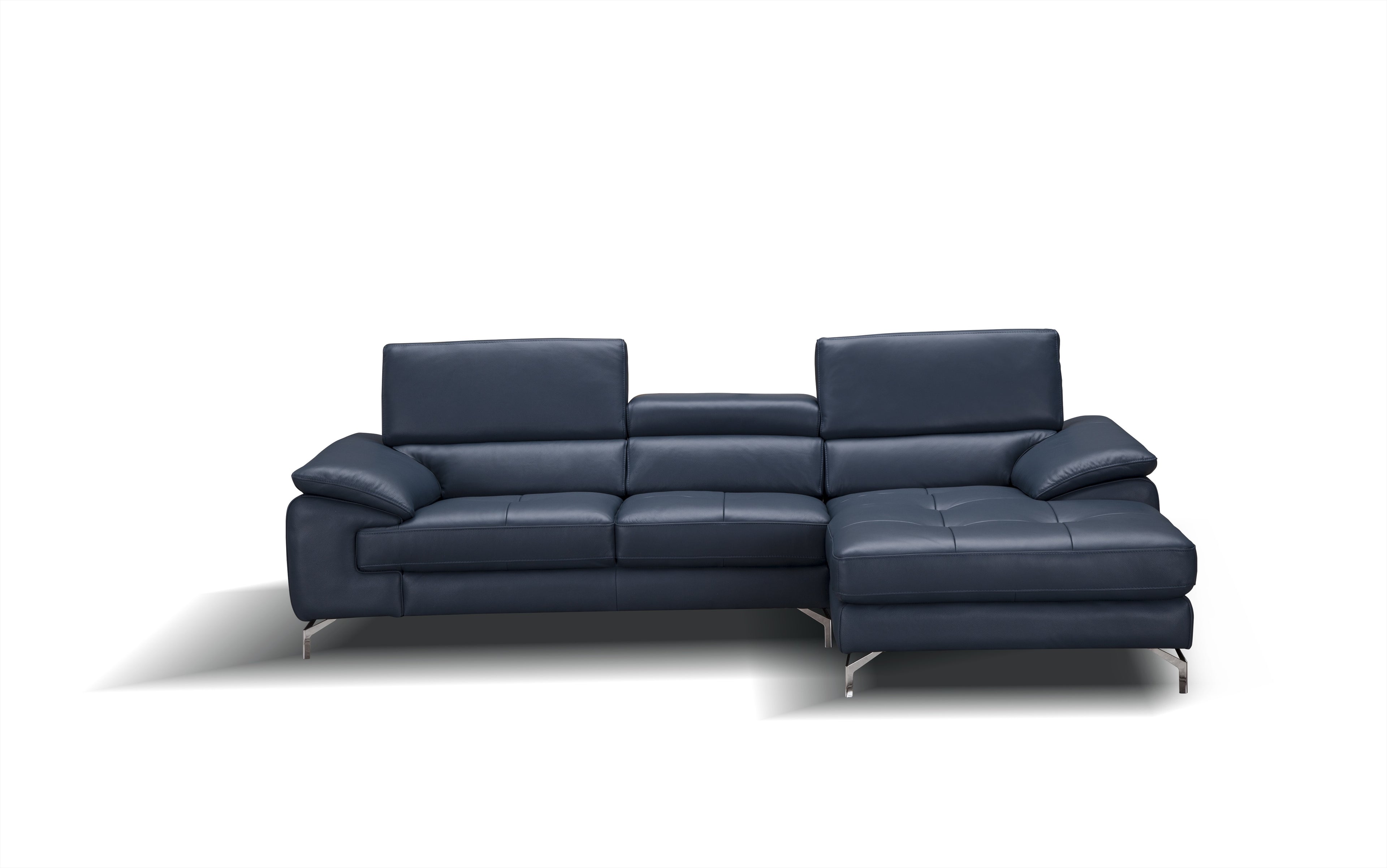 Blue Italian Leather Mini Sectional with Right-Hand-Facing Chaise