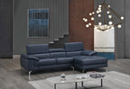 Blue Italian Leather Mini Sectional with Right-Hand-Facing Chaise