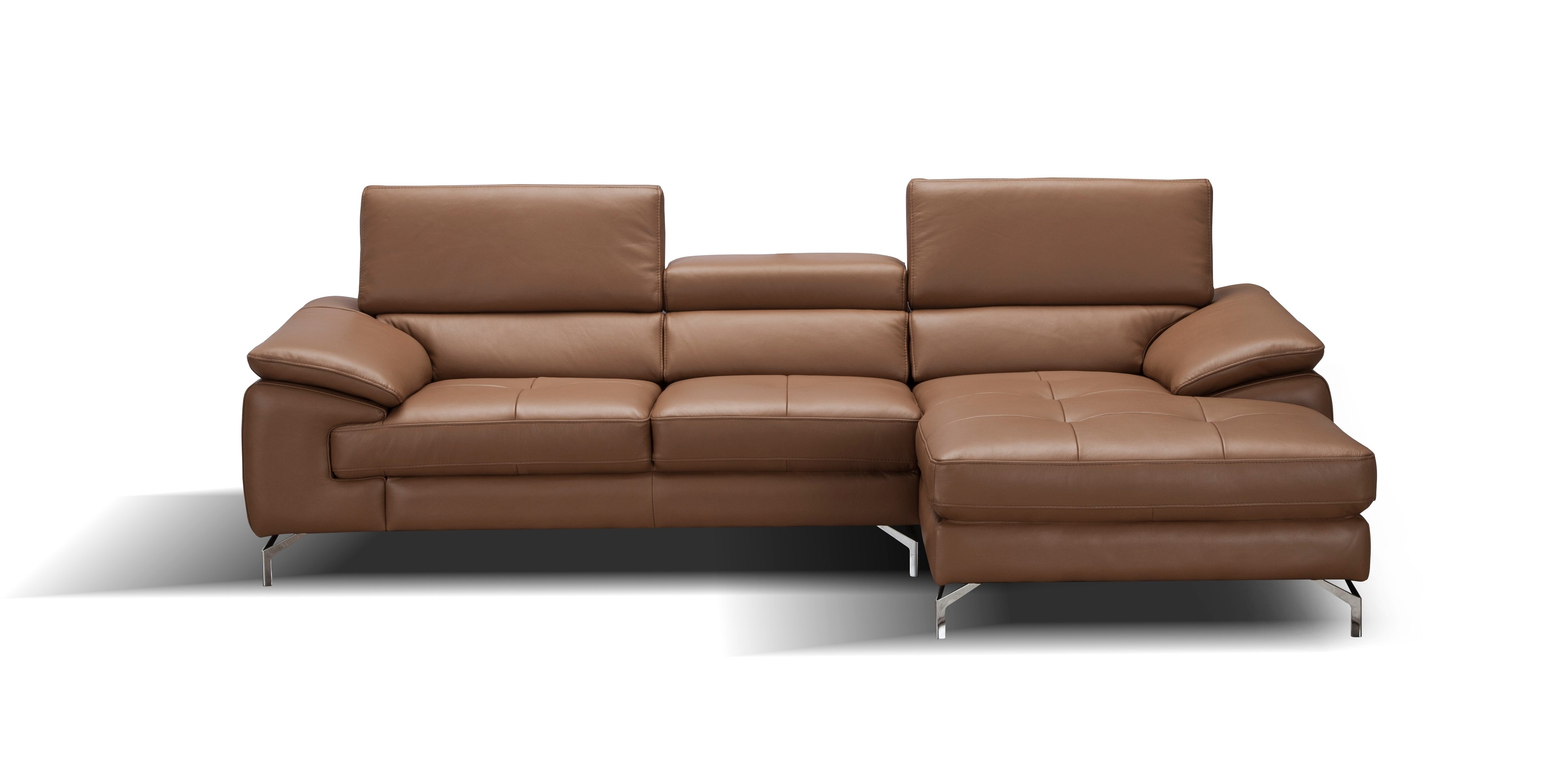 Caramel Italian Leather Mini Sectional with Right-Hand-Facing Chaise