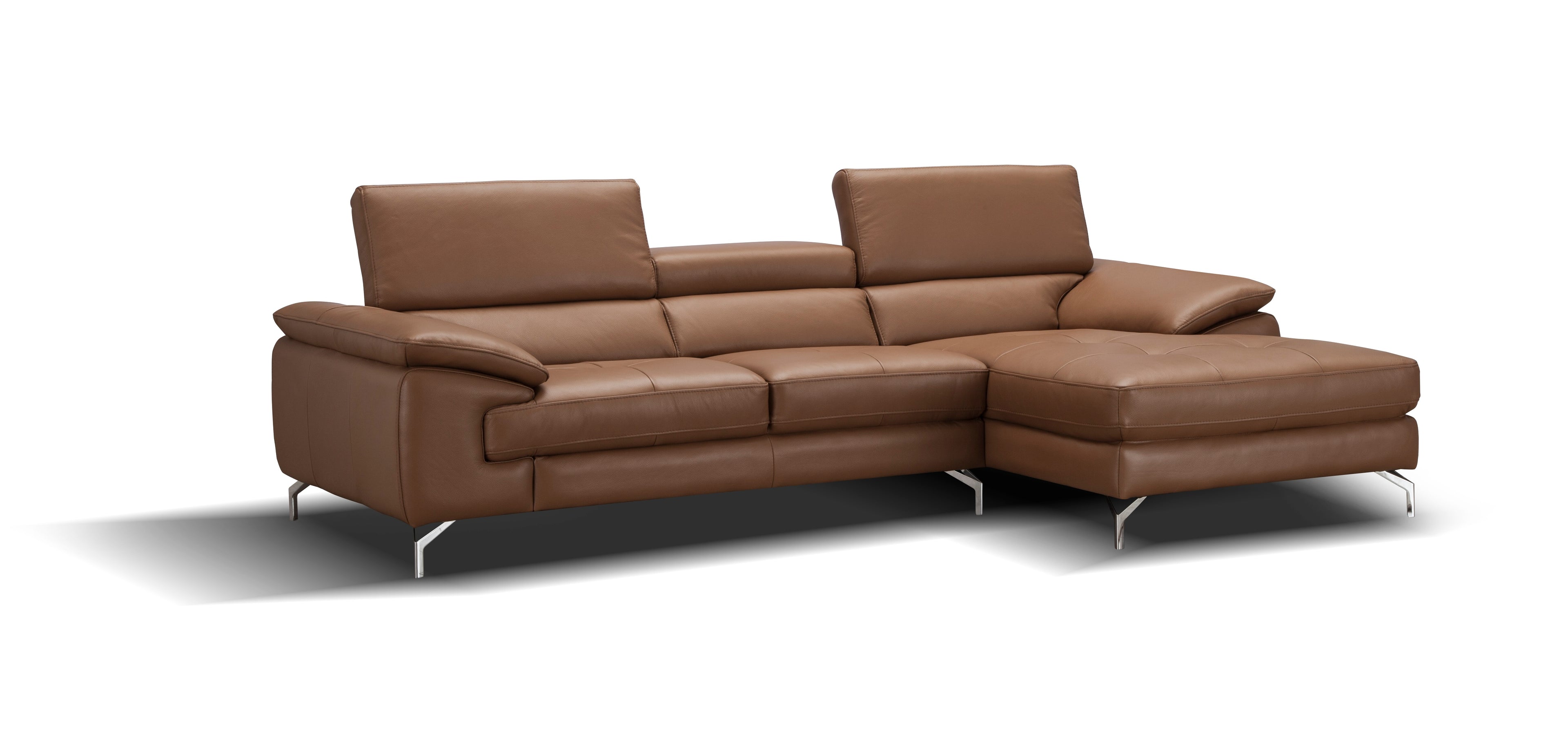 Caramel Italian Leather Mini Sectional with Right-Hand-Facing Chaise