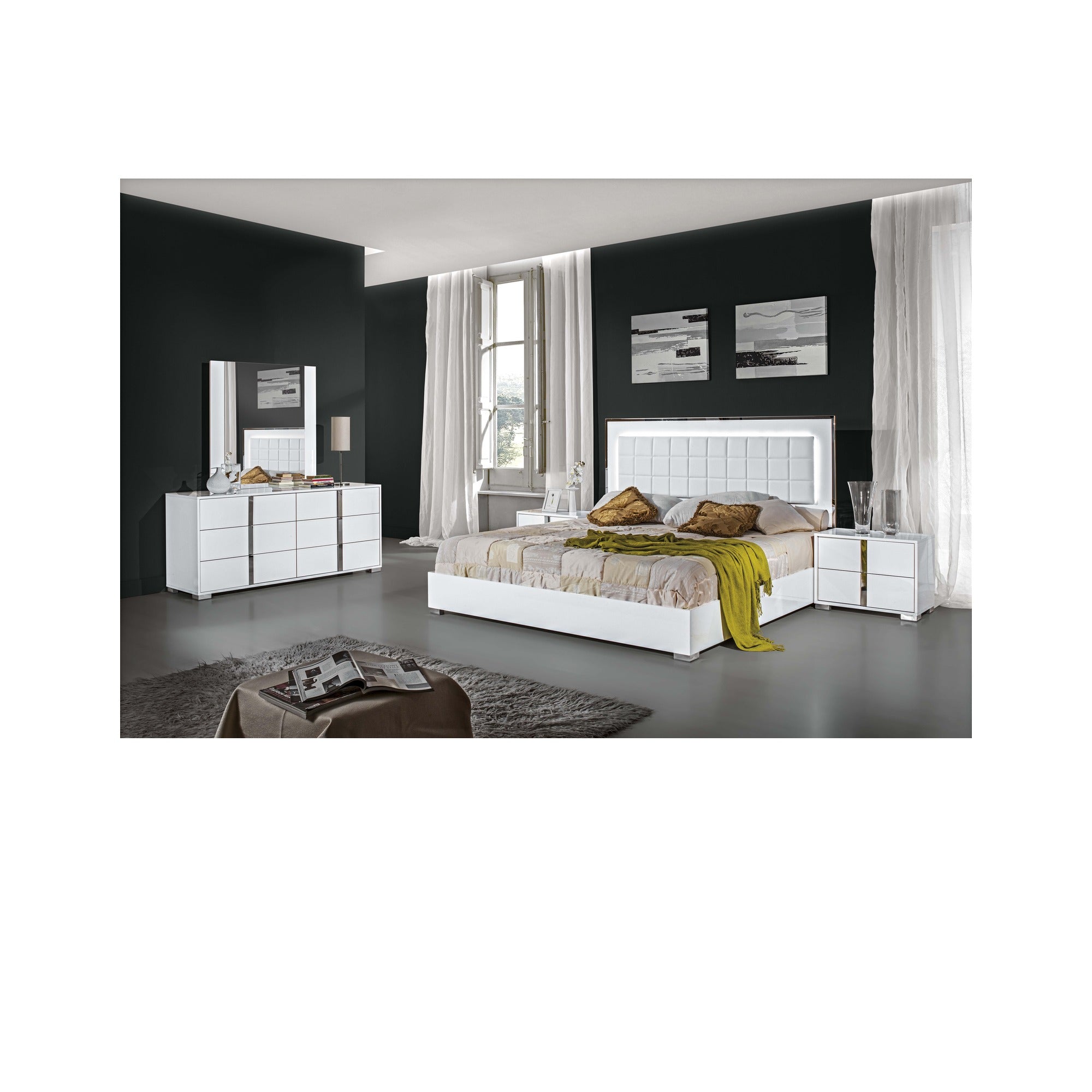 Alice White Queen Platform Bed