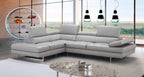Light Grey Italian Leather Sectional with Left-Hand-Facing Chaise