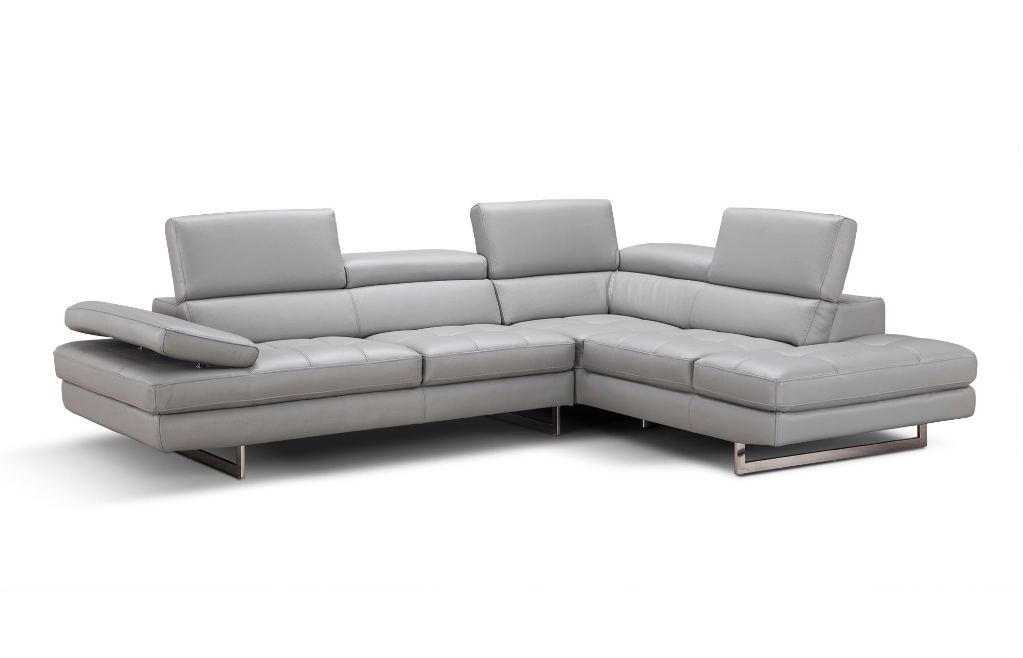 Light Grey Italian Leather Sectional with Left-Hand-Facing Chaise