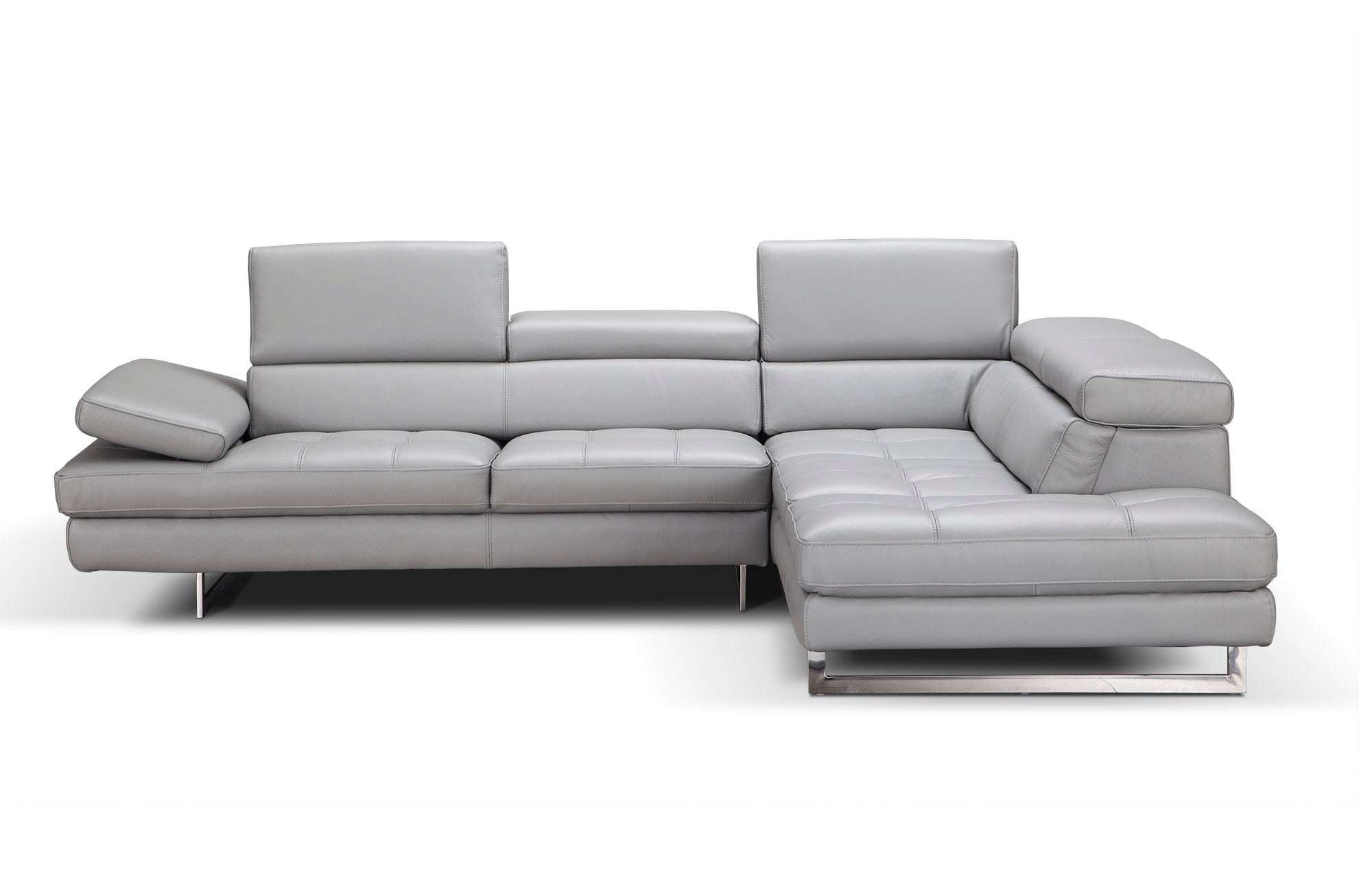Light Grey Italian Leather Sectional with Right-Hand-Facing Chaise