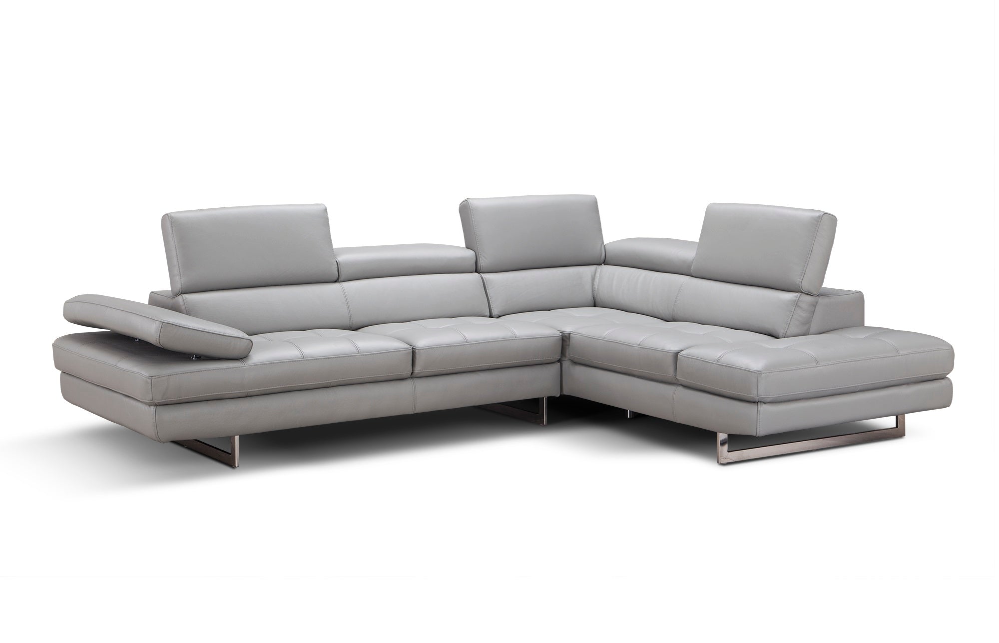 Light Grey Italian Leather Sectional with Right-Hand-Facing Chaise