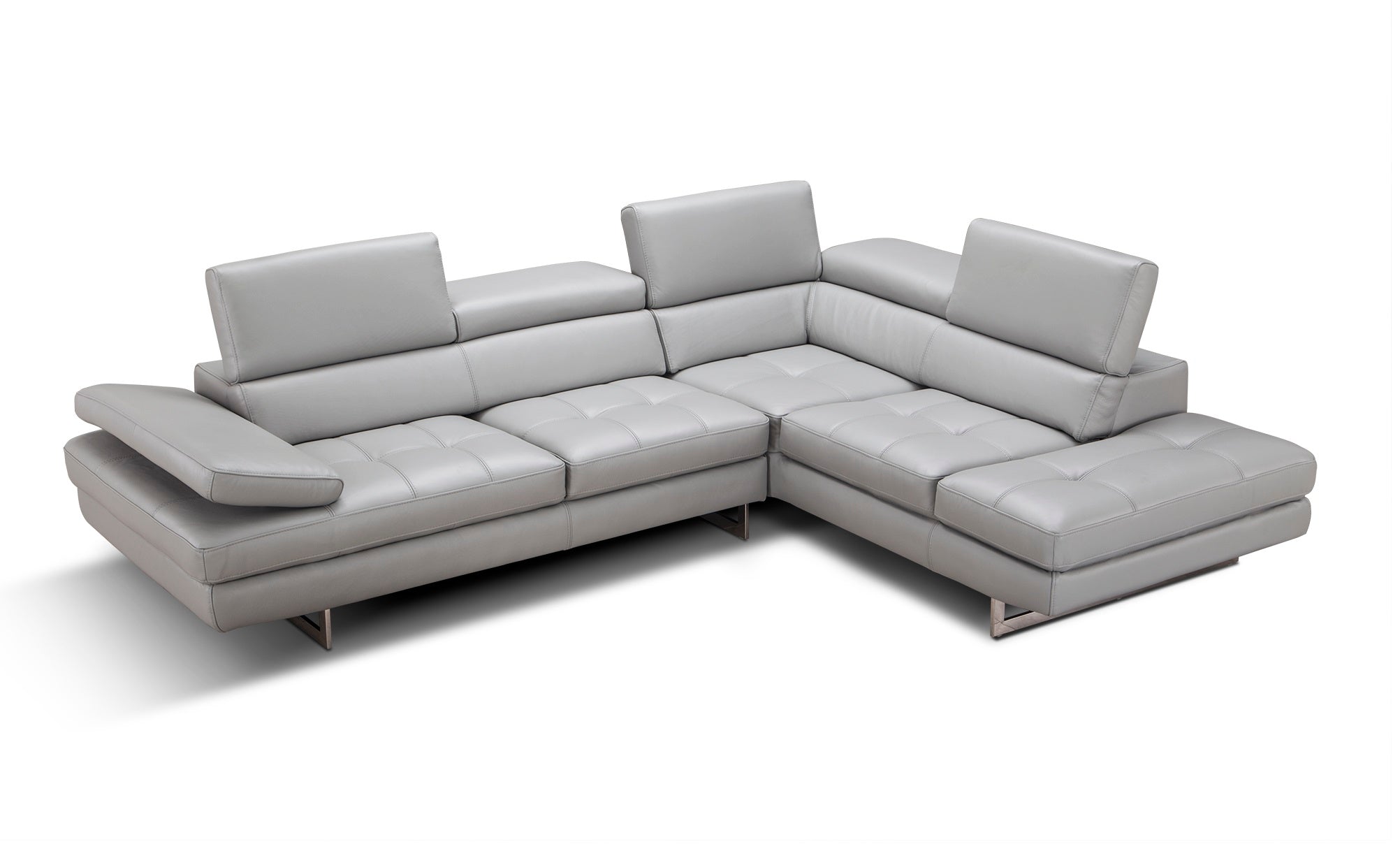 Light Grey Italian Leather Sectional with Right-Hand-Facing Chaise