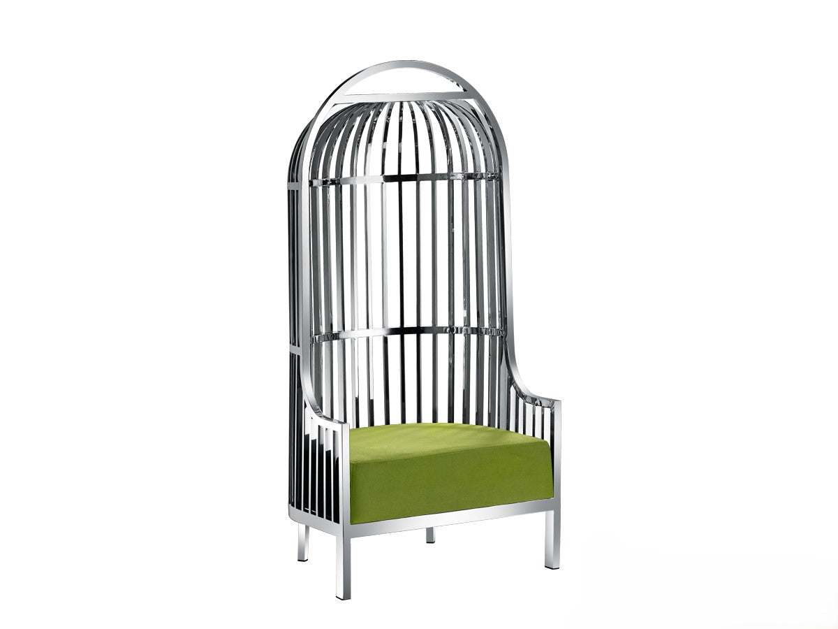 Polished Birdcage Accent Chair with Upholstered Seat