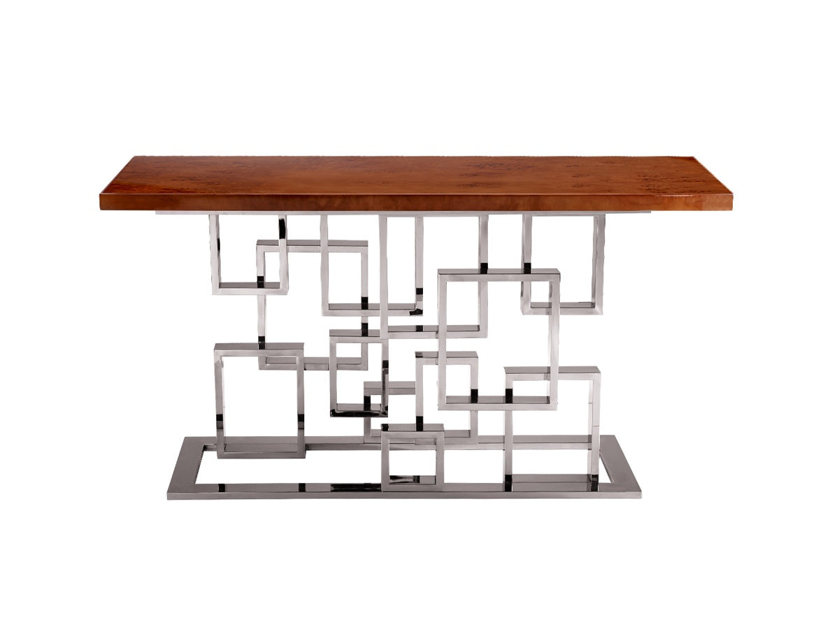 Console Table with Layered Circular Base and Warm-Tone Top