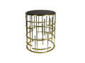 Brushed Gold Clock End Table with Black Glass Top