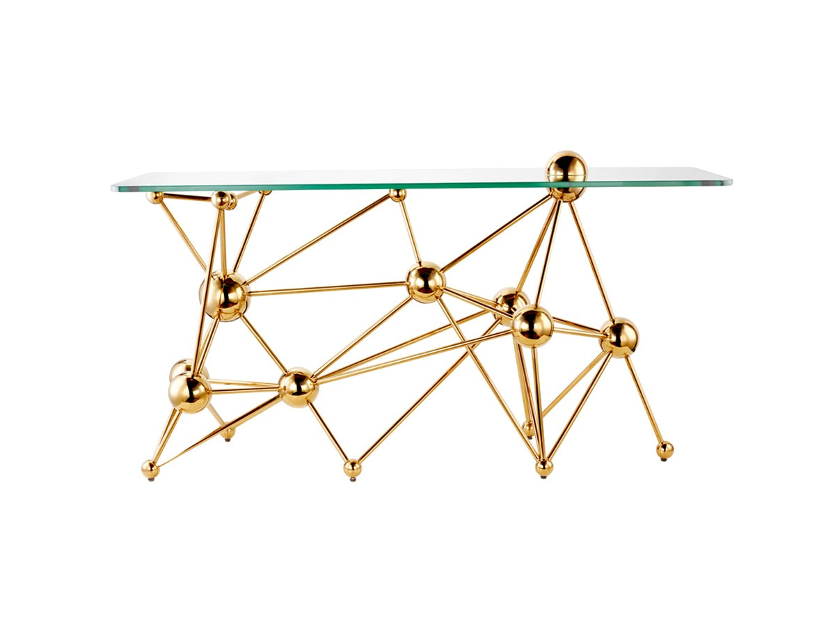 Geometric Console Table with Branch-Style Gold-Tone Base