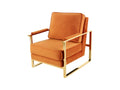 Orange Velvet Accent Chair with Polished Gold Base