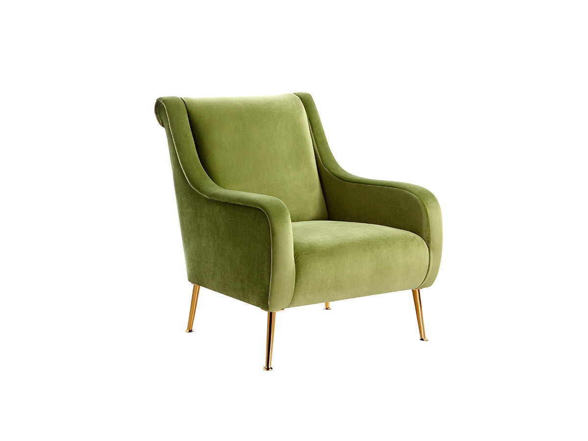 Light Green Accent Chair with Polished Gold Frame