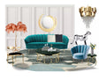 Fabric Sofa and Gold-Accent Chair Three-Piece Living Room Set