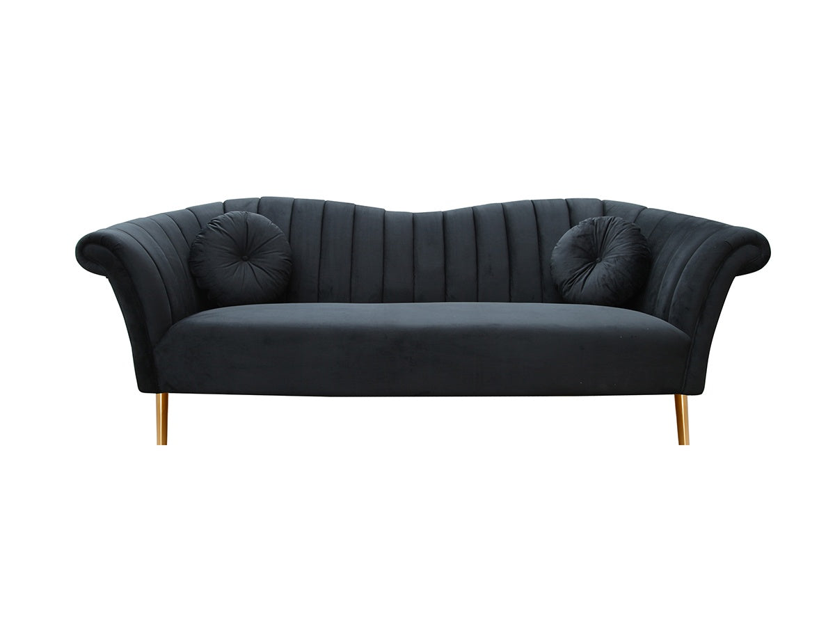 Polished Black and Gold Three-Seater Sofa
