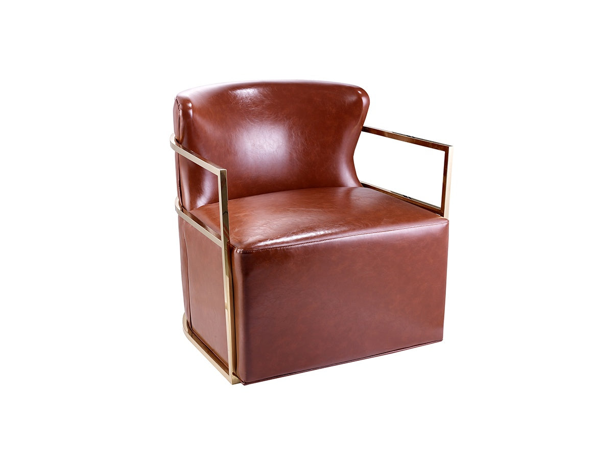 Leather Accent Chair with Polished Gold Frame