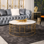Round Stone-Top Coffee Table with Sculptural Gold-Tone Base