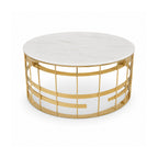 Round Stone-Top Coffee Table with Sculptural Gold-Tone Base