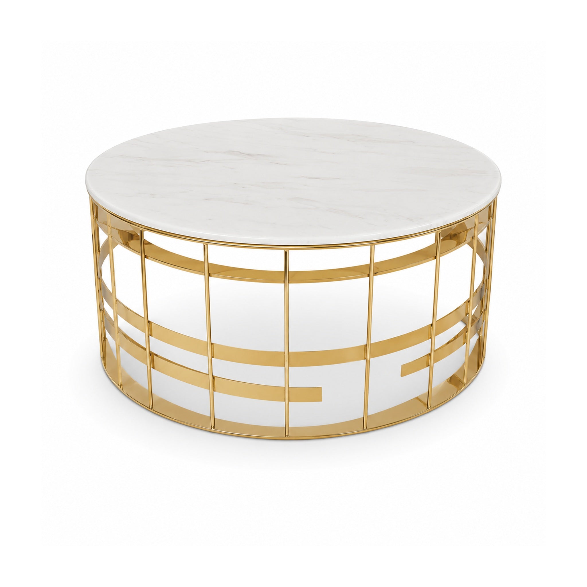 Round Stone-Top Coffee Table with Sculptural Gold-Tone Base