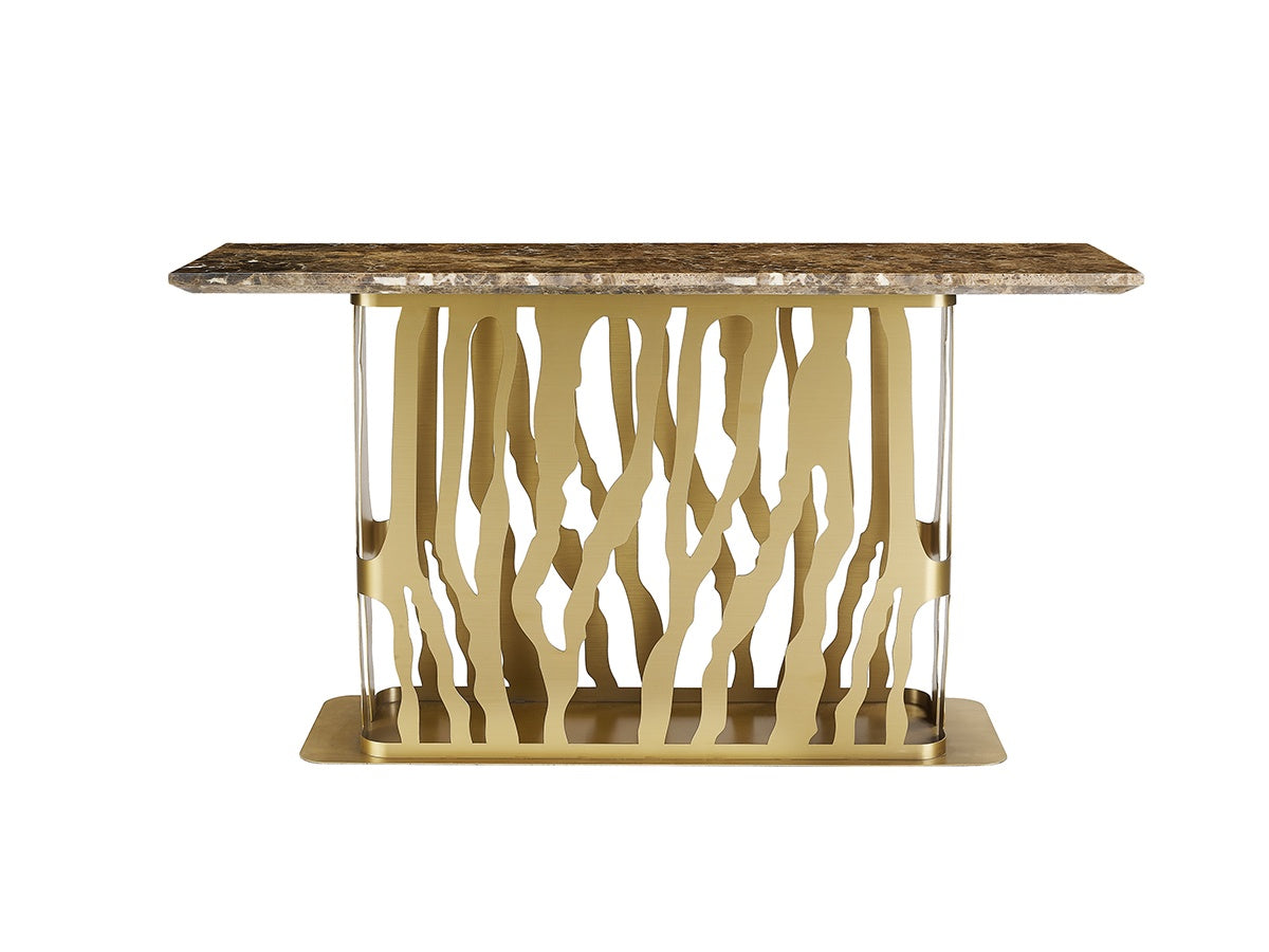 Brushed Gold Console Table with Brown Marble Top