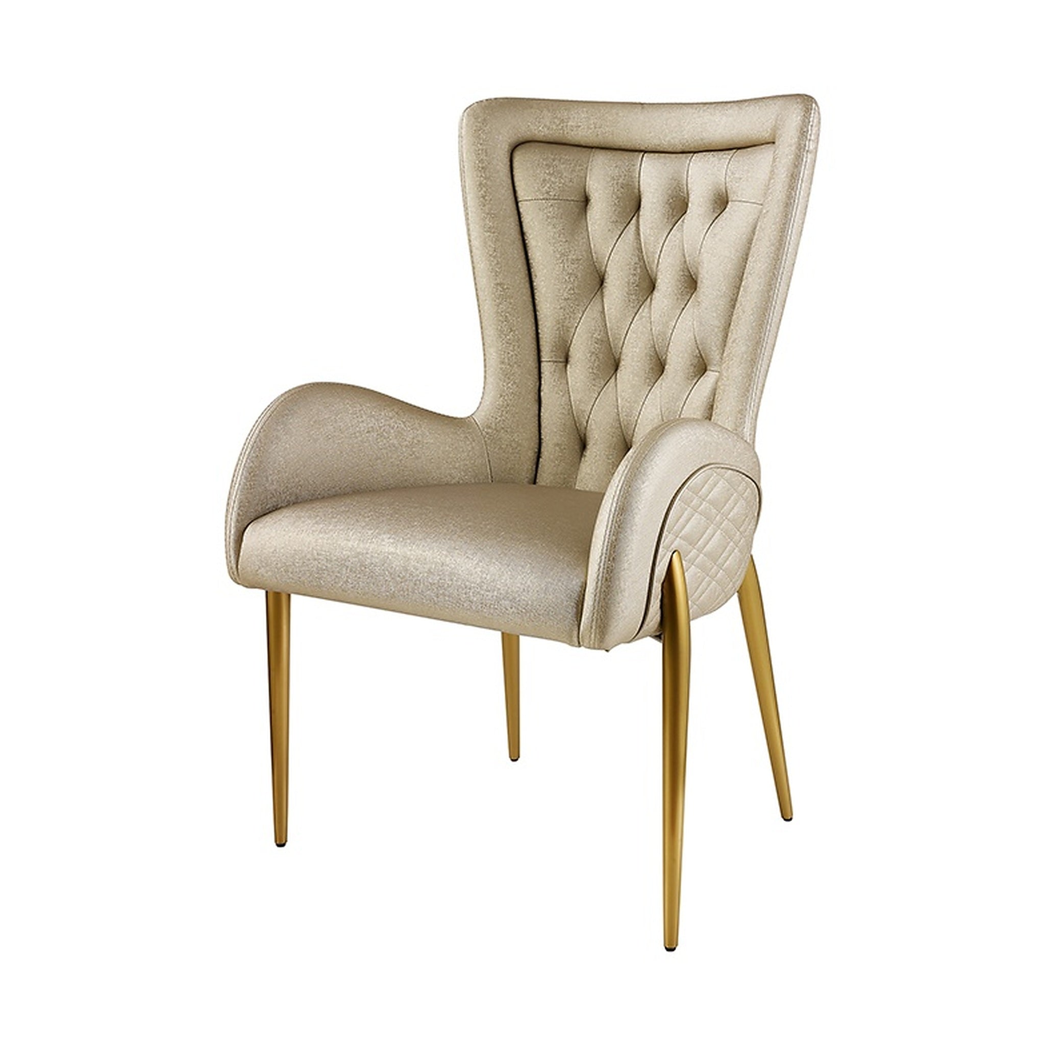 Brushed Gold Upholstered Curved-Back Dining Chair