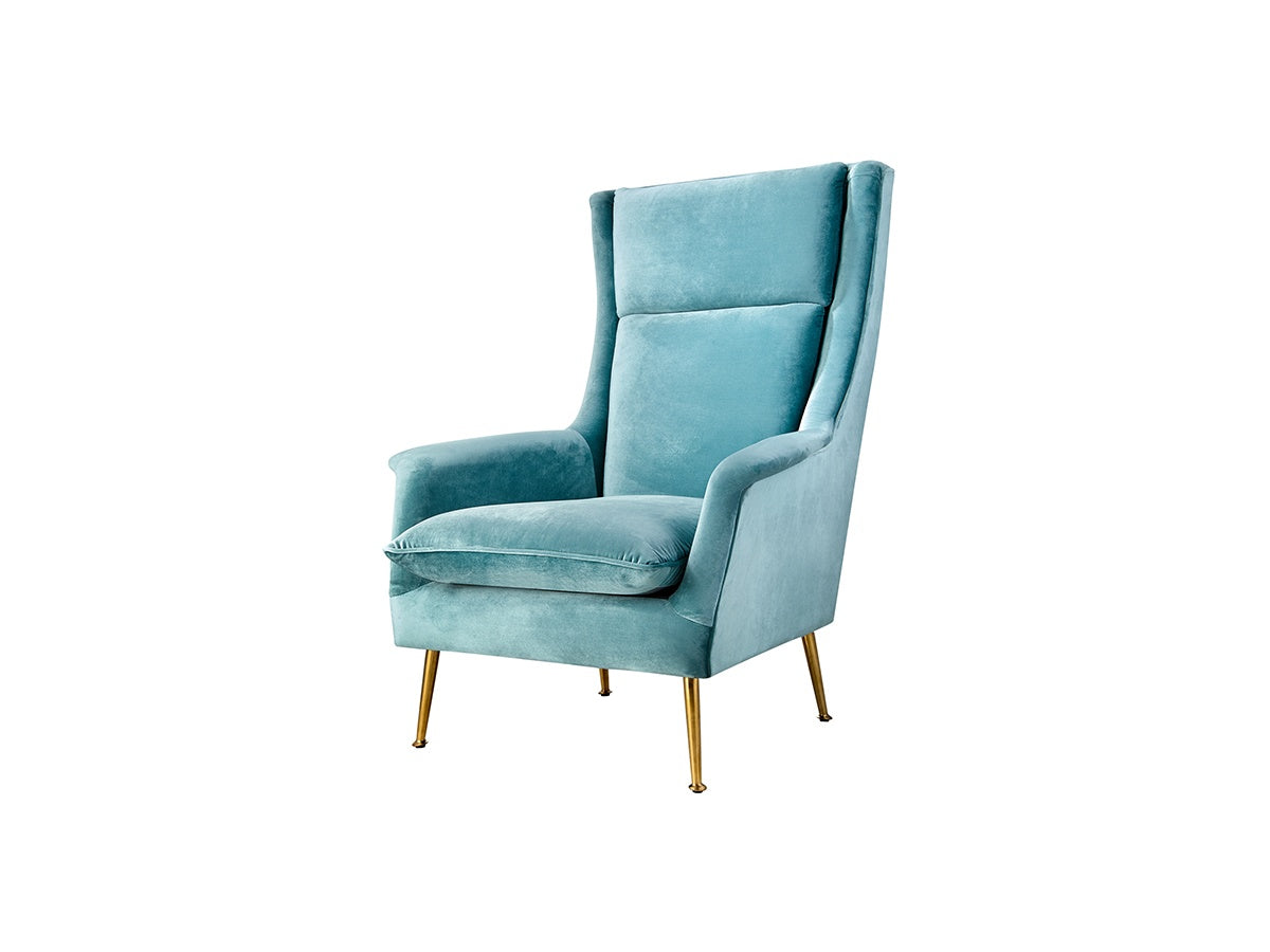 Blue Accent Chair with Polished Gold Frame