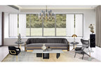 Cloth, Leather and Brushed Metal Three-Piece Living Room Set