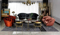 Velvet Sofa and Six Gold-Accent Chairs Seven-Piece Living Room Set