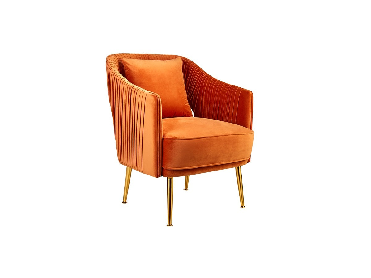 Orange Velvet Accent Chair with Gold-Tone Base
