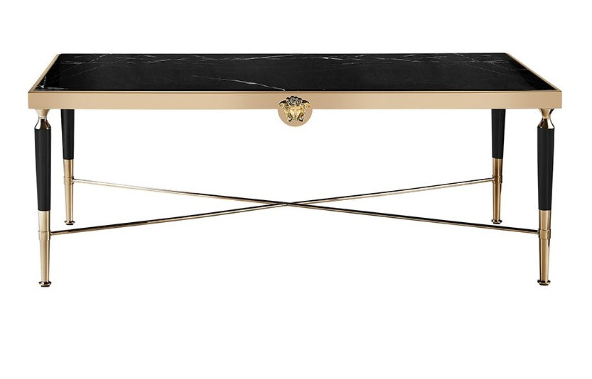 Bamboo Black Marble Coffee Table with Brushed Gold Frame